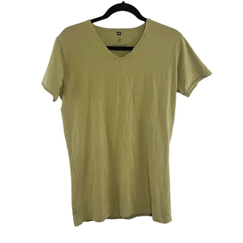 Alphalete Army Green V Neck Athletic Cotton Blend Tee Shirt Women's Size Medium